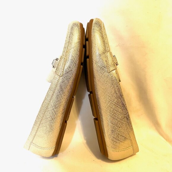 Calvin Klein Women's Metallic Gold Loafers-Size 8 1/2"-Gold/Silver Logo-Comfy - Picture 9 of 15